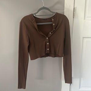 Brandy Melville Brown Button Up Long Sleeve